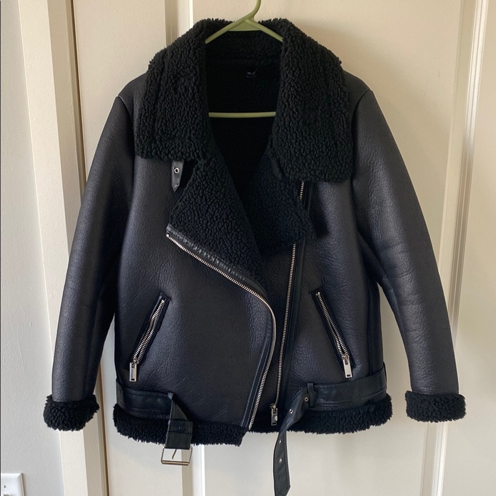 Ly Varey Lin Women’s Black Shearling Vegan Leather Jacket - Size S